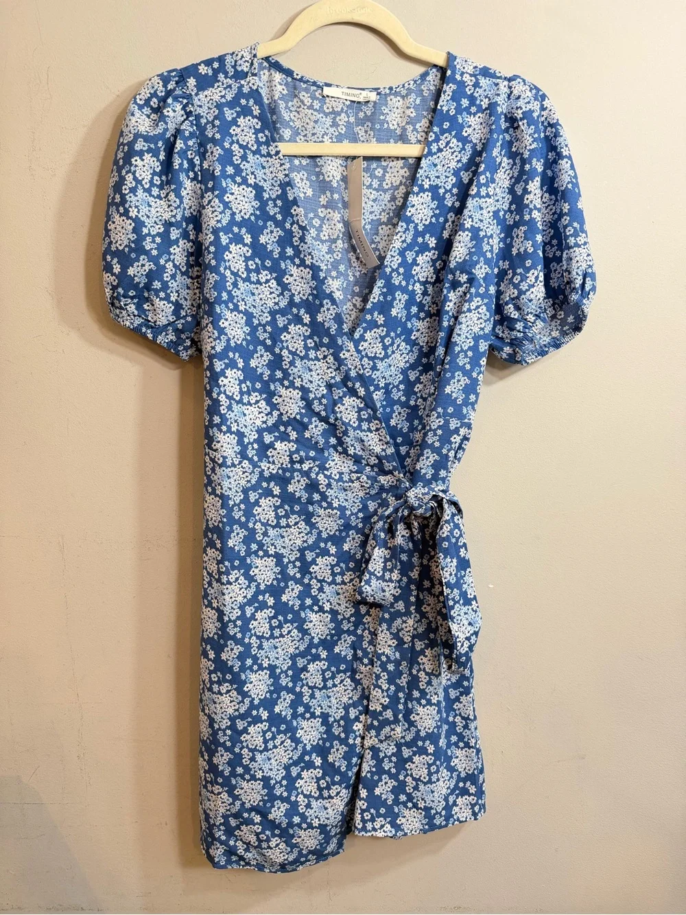 NWT Timing blue white mini wrap dress size large L
